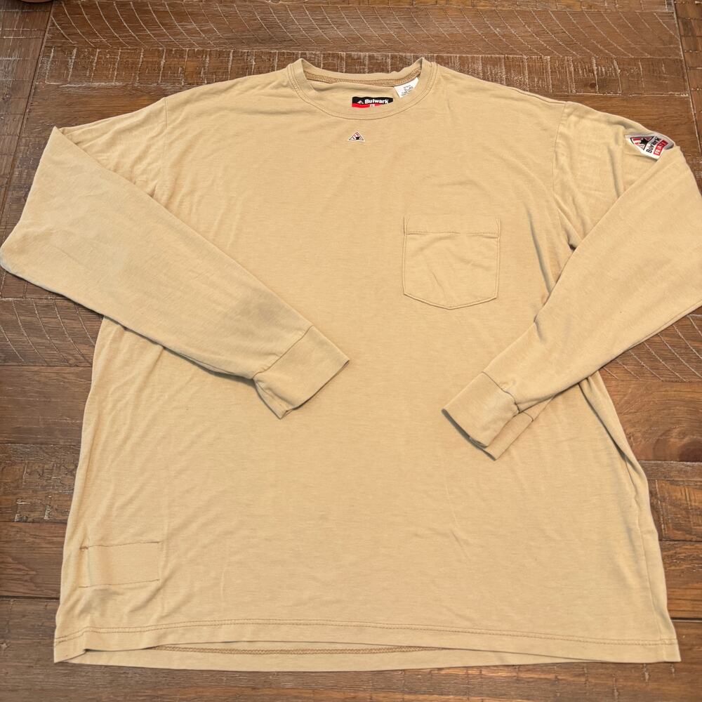 Bulwark FR Tan Flame Resistant Long Sleeve Workwear Pocket T-Shirt Mens XL-RG